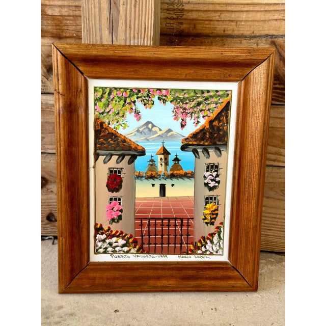 “Puerto Vallarta” Vibrant Landscape Framed Oil Painting by Mario Lopez Torres For Sale - Image 10 of 11