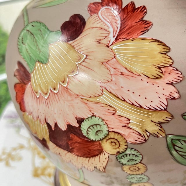 Vintage Frederick Cooper table lamp // colorful floral on a beautiful taupe background // accent lamp // designer lamp For Sale In Kansas City - Image 6 of 10