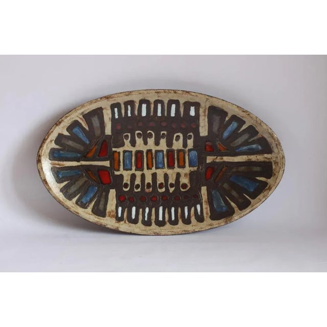 Beige Brutalist Ceramic Centerpiece Plate by Perignem, Belgium, 1960s For Sale - Image 8 of 12