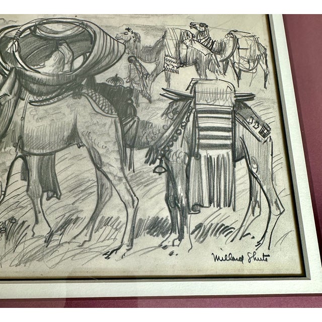 Millard Sheets (1907-1989) Original Pencil Sketch Camels and Figures, Framed For Sale - Image 15 of 17