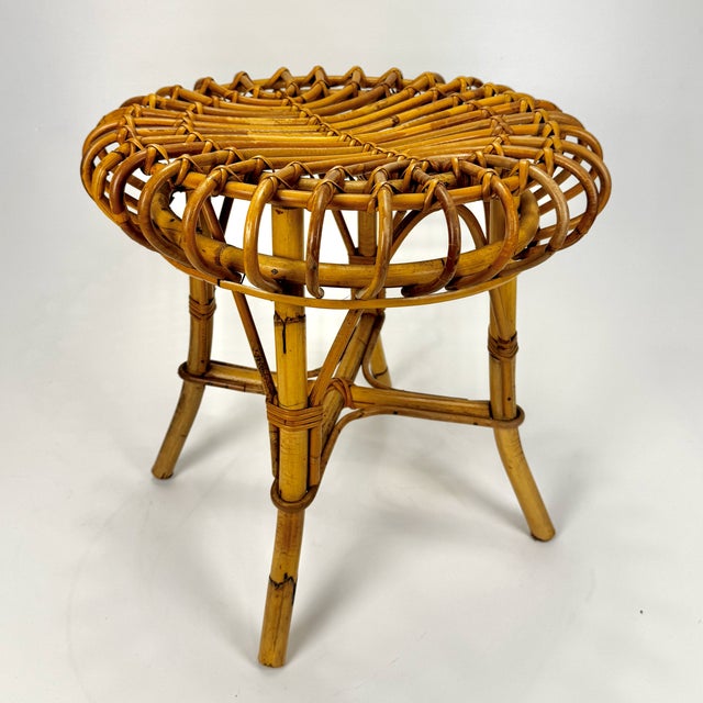Wood Mid-Century Bamboo and Rattan Stool from Franco Albini, Italy, 1960s For Sale - Image 7 of 7