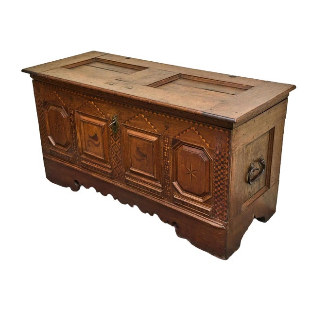 Antique Inlaid Oak Chest, 1700s For Sale