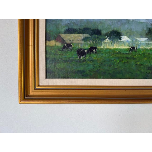 Vintage Farm Landscape Oil on Canvas Board Painting – Signed For Sale - Image 9 of 12