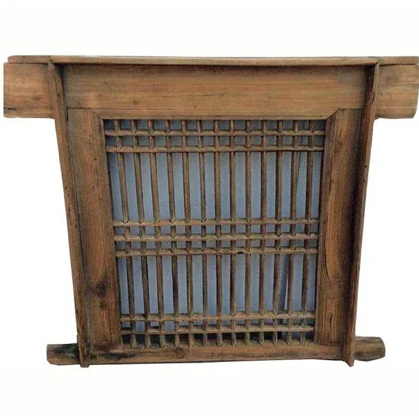 19th Century Asian Antique Reclaimed Solid Elm Screen Window For Sale - Image 4 of 4