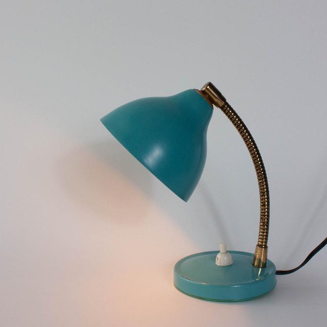 Mid-Century Modern Mid-Century Italian Blue Cocotte Table Lamp with Brass Goose Neck, 1950s For Sale - Image 3 of 16