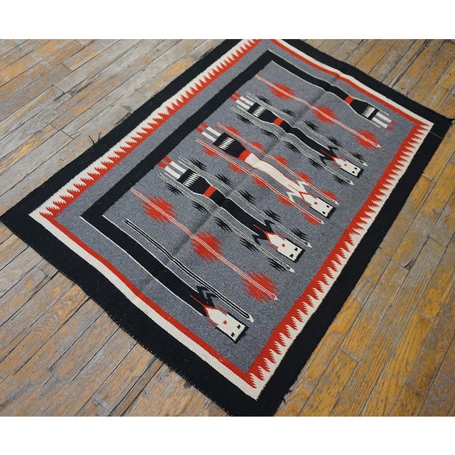 1940s Gray Tribal Geometric Vintage American Navajo Yei Rug 2'10" × 3'10" Flatweave Wool Carpet For Sale - Image 11 of 18