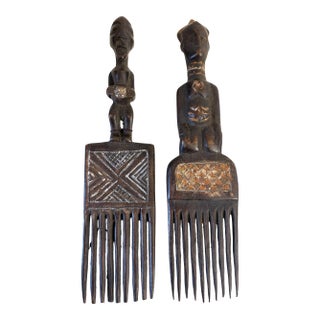 Vintage Hemba Wedding Combs W/ Couple Figures Congo S/2 10" H For Sale