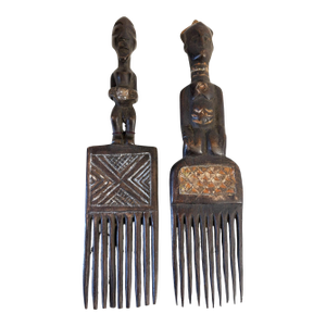 Vintage Hemba Wedding Combs W/ Couple Figures Congo S/2 10" H
