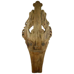 Antique Sumatra Hand-Carved Wood Batak Temple Mask From 20th Century