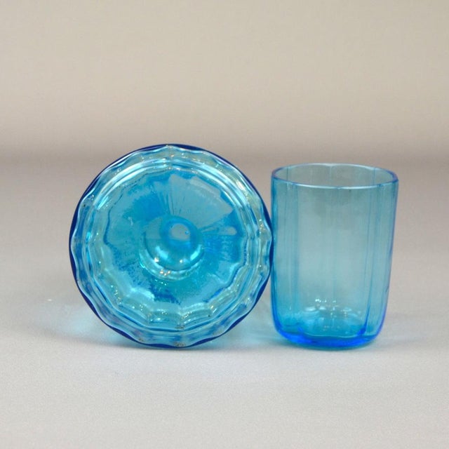 Art Nouveau Blue Carafe with Glass, 1890s, Set of 2 For Sale - Image 8 of 11