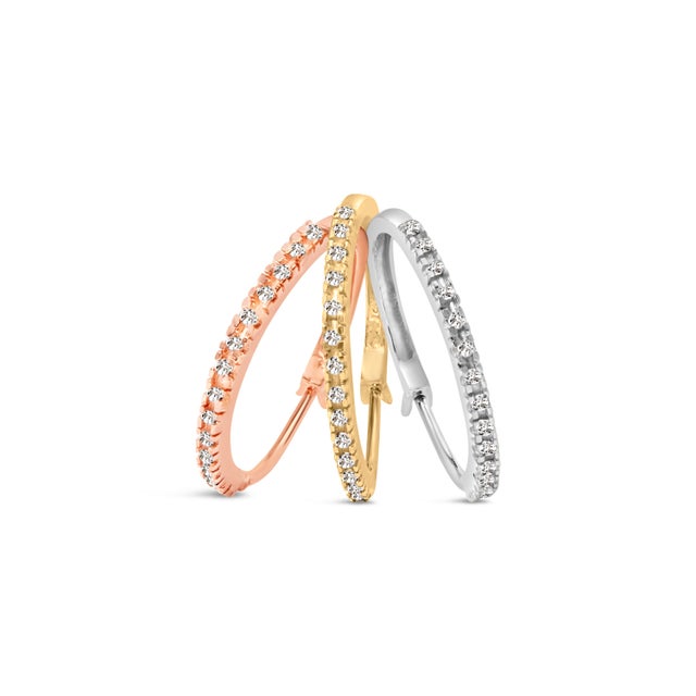 Haus of Brilliance 14K Tri-Toned Gold 1/3 Cttw Diamond Triple Hoop Earrings (I-J Color, I2-I3 Clarity) - 22 MM For Sale - Image 4 of 6