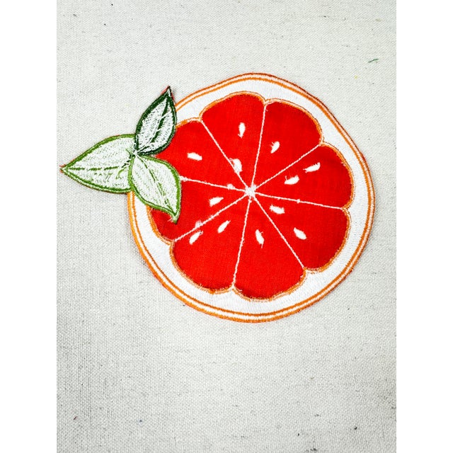 Orange Fruit Embroidered Linen Cocktail Napkins-Set of 4 For Sale In New Orleans - Image 6 of 6