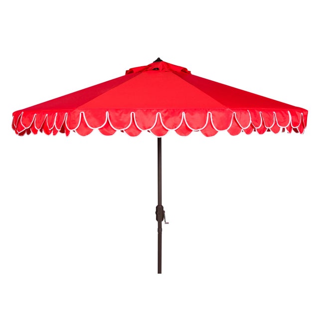 9 Ft Auto Tilt Umbrella in Red & White For Sale - Image 4 of 4
