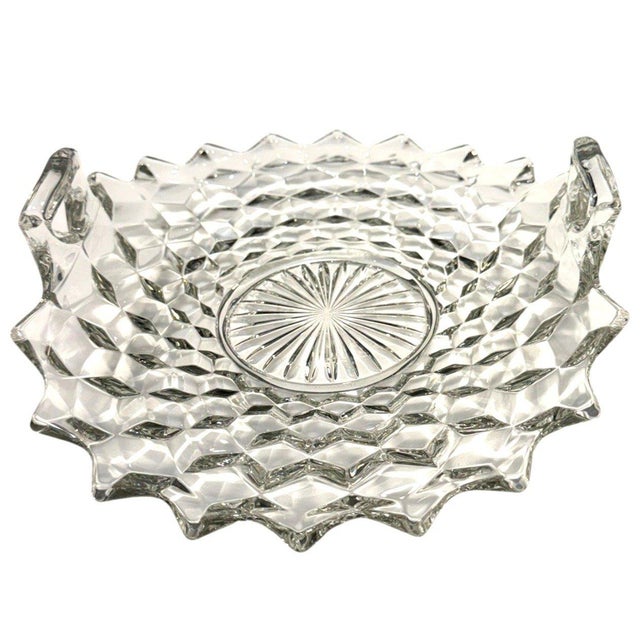 Glass Vintage Fostoria American Clear 2056 Double Handled Glass Muffin Tray For Sale - Image 7 of 8
