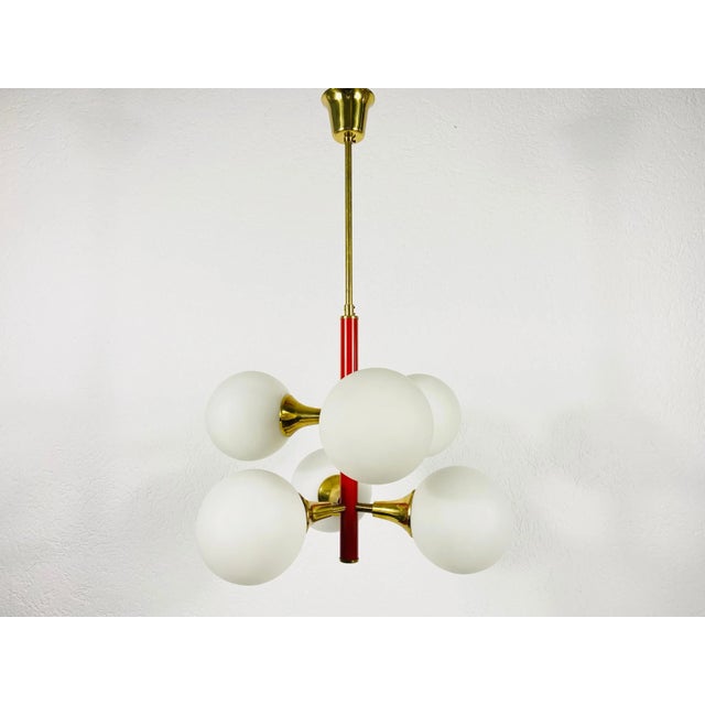 Space Age Red 6-Arm Chandelier from Kaiser, Germany, 1960s For Sale - Image 4 of 9