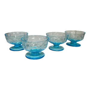 Vintage Mid-Century Modern Anchor Hocking Lido Milano Blue Sherbet/Dessert Crinkle Glasses- Set of 4