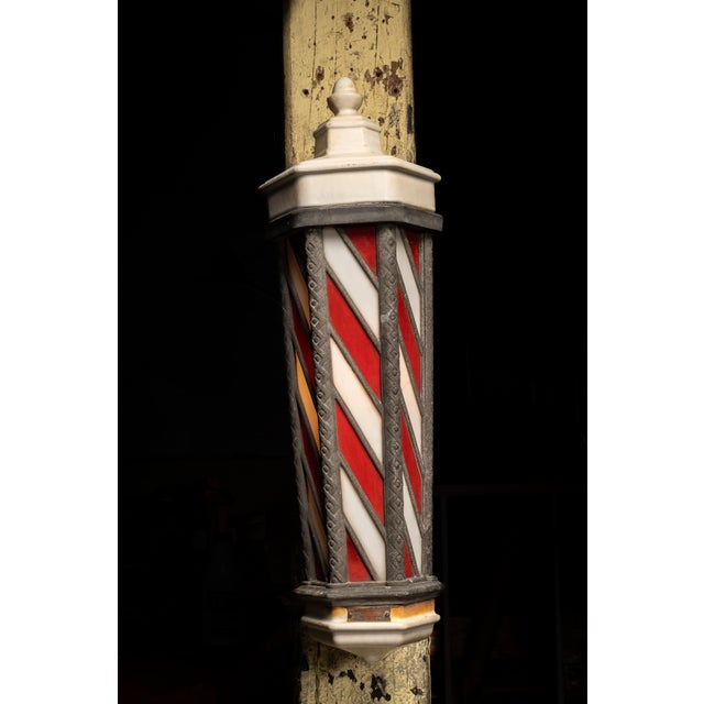 1920s Koken Stained-Glass Illuminated Wall-Mounted Barber Pole For Sale - Image 4 of 15