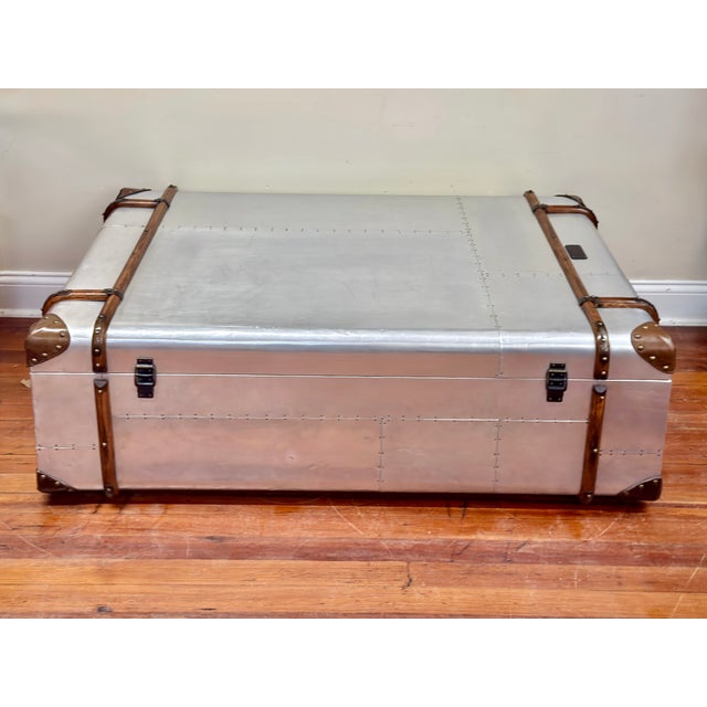 Restoration Hardware Aluminum Steamer Trunk Coffee Table For Sale - Image 9 of 15