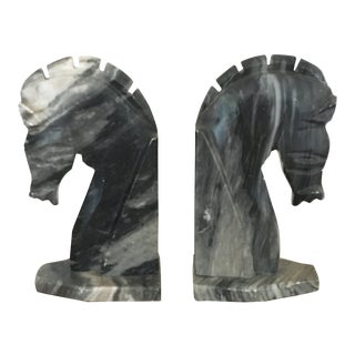 Onyx Horse Head Bookends - a Pair For Sale