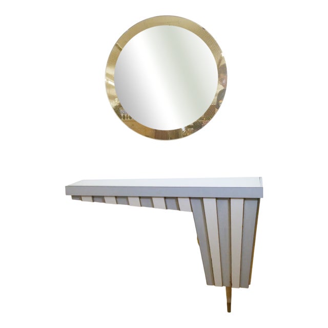 Vintage Dressing Table with Gold Trim and Mirror, 1950s For Sale