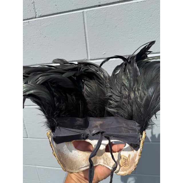 Late 20th Century Vintage Italian Papier-Mâché Feathered Venetian Masquerade Mask For Sale - Image 5 of 6