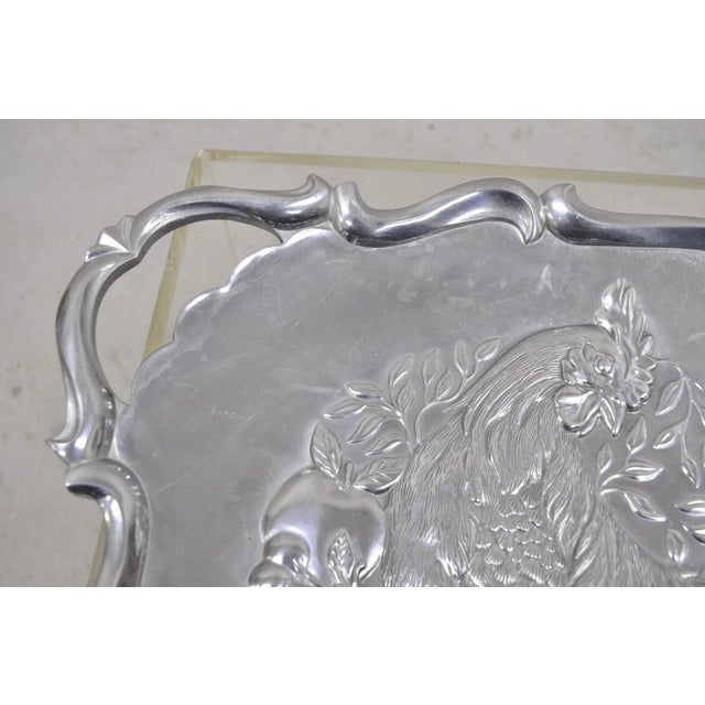 Metal Vintage Lenox Retired Large Rooster Pewter Metal Holiday Serving Platter Tray For Sale - Image 7 of 11