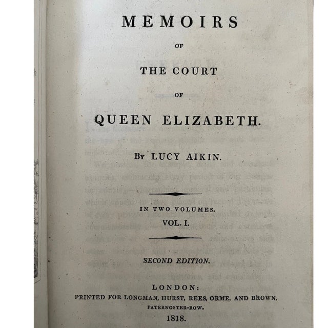 Memoirs of the Court of Queen Elizabeth by Lucy Aikin - 2 Volume Set (1818) For Sale In San Francisco - Image 6 of 6