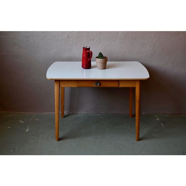 Formica Kitchen Table with Tapered Legs and Drawer, 1950s For Sale - Image 3 of 14