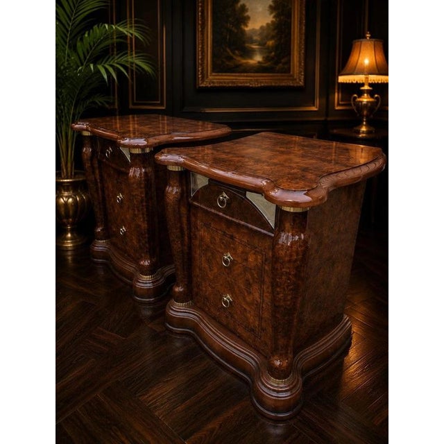 Italian Burr Walnut Bedside Cabinets by Fulgini Orilio, 1980s, Set of 2 For Sale - Image 3 of 10