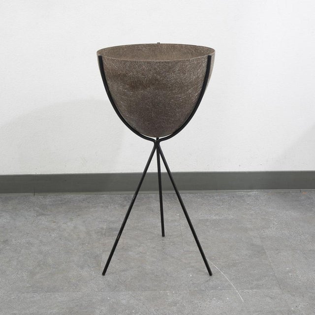 Mid Century Modern Planter Kimball Bullet Round Atomic Plant Stand Brown MCM For Sale - Image 11 of 12