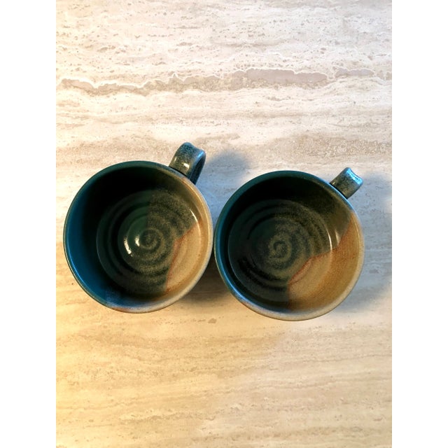 Green 2000s Handmade Pottery Soup Bowl With Handle- Set of 2 For Sale - Image 8 of 11