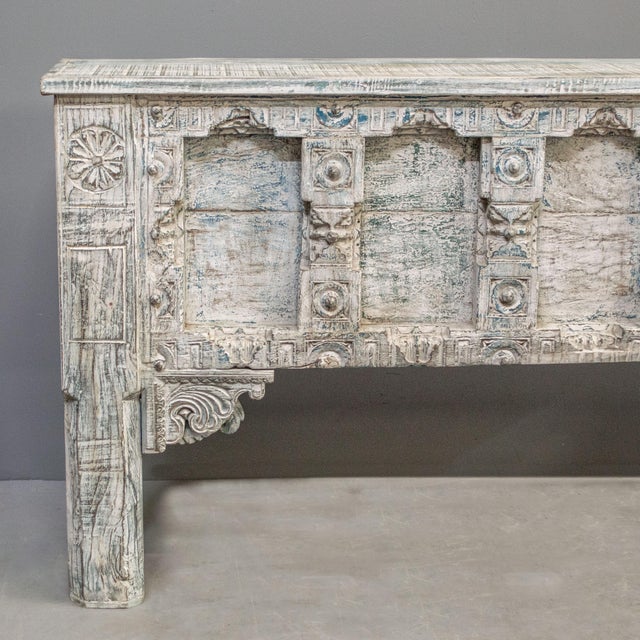 Carved & Painted Console Table Made From an Antique Rajasthani Door For Sale - Image 4 of 12