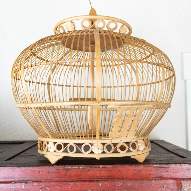 Indonesian Bamboo and Rattan Round Hanging Bird Cage For Sale - Image 12 of 12