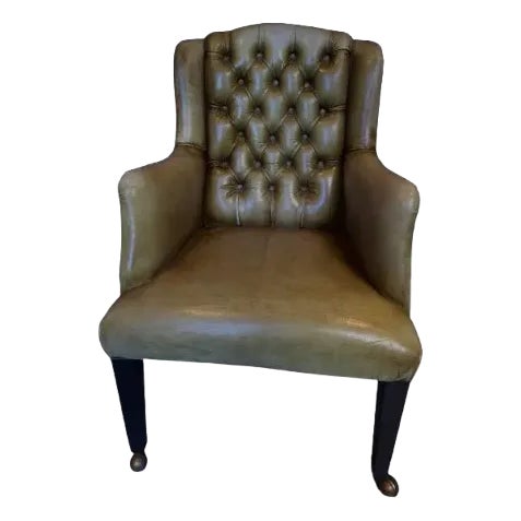 Leather Wingback Green Chair For Sale
