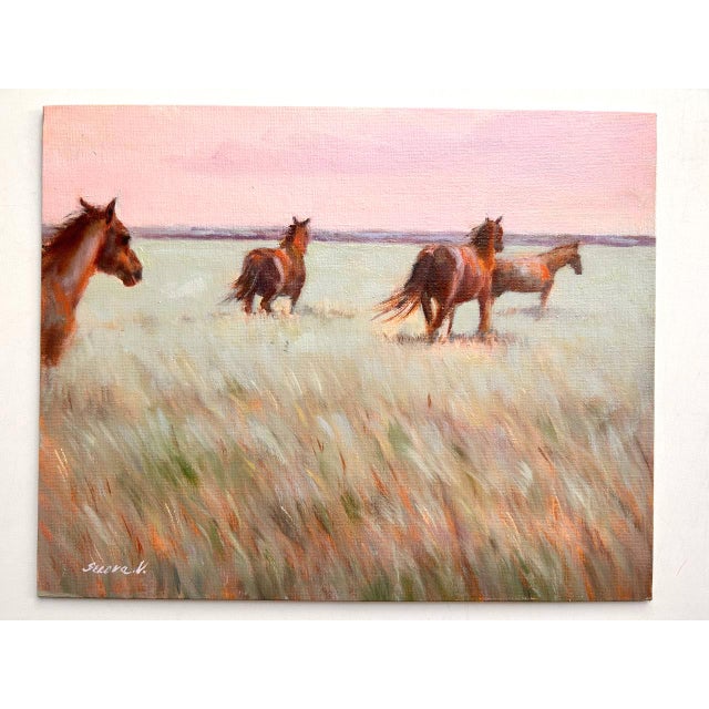 Iceland Horses Landscape Original Painting on Canvas by Valeriya Serova For Sale - Image 4 of 9