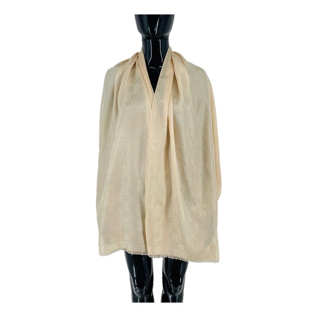 Gucci Beige Logo Silk Scarf For Sale