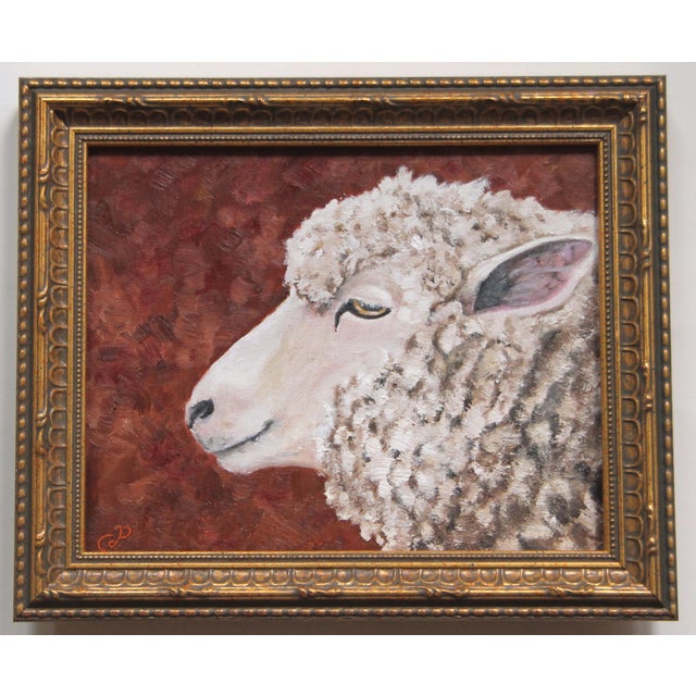 English Sheep With Lamb English Traditional Impressionist Landscape Antique White, Brown, Green Oil Painting by Cleo Plowden For Sale - Image 3 of 7