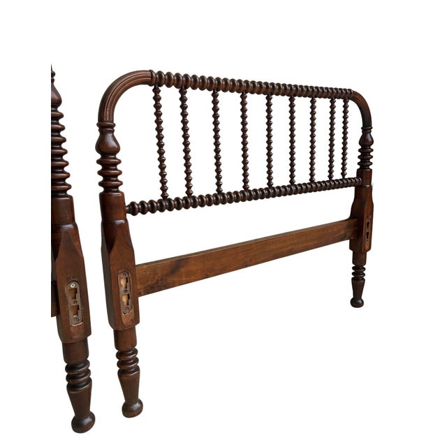Antique Jenny Lind Spool & Spindle Matching Twin Headboard & Footboard For Sale - Image 4 of 16
