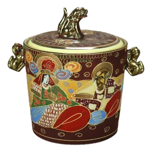 Early 20th Century Japanese Figural Hand Painted Porcelain Ice Bucket with Wise Men & Foo Dog