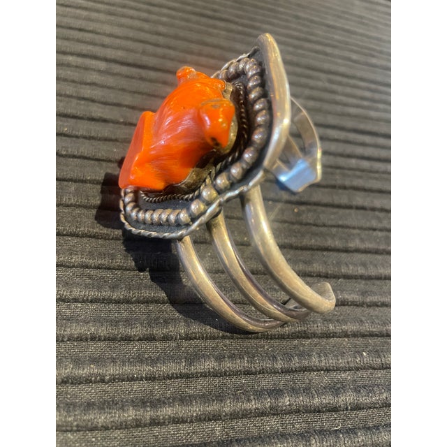 Native American Old Pawn Sterling Silver Cuff With Coral Native American Unusual & Beautiful 1940 For Sale - Image 3 of 6