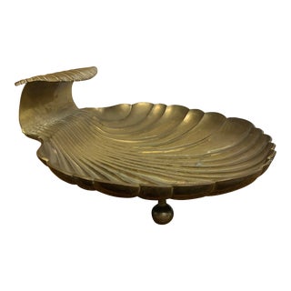 Large Vintage Brass Scallop Shell Centerpiece Bowl For Sale