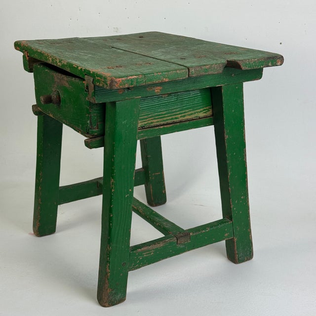 Exquisite 19th Century Primitive One Drawer Side Wooden Table in Green Paint For Sale - Image 4 of 18