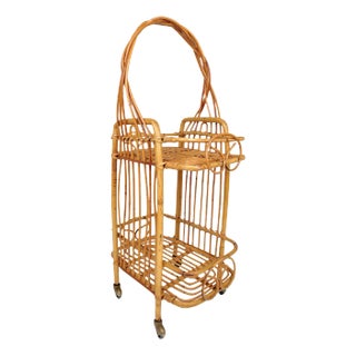 Bamboo & Rattan Serving Bar Cart, France, 1960s For Sale