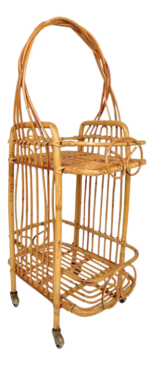 Bamboo & Rattan Serving Bar Cart, France, 1960s