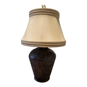 Indian Brass Lamp With Silk Shade and Buddha Finial