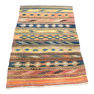 1960s Vintage Distressed Wool Turkish Kilim Rug - 2′7″ × 3′9″ For Sale