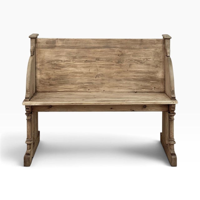 19th Century Gothic Revival Stripped Oak & Fruitwood Deacon’s Bench For Sale - Image 4 of 18