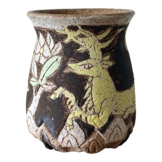 American Studio Pottery Figural Vase With Woodland Motifs, New York For Sale