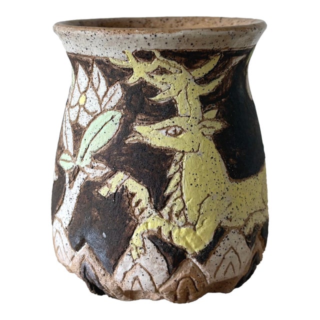 American Studio Pottery Figural Vase With Woodland Motifs, New York For Sale