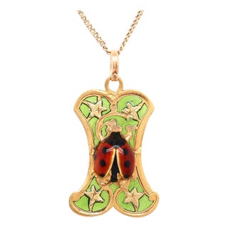 Vintage 14k Gold & Plique-a-Jour Enamel Ladybug Pendant or Charm for a Necklace For Sale
